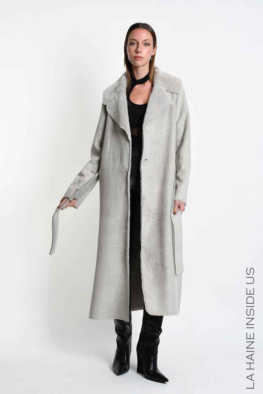 4- W5398 COAT Regular Faux Shearling Dyed Cold Sand
