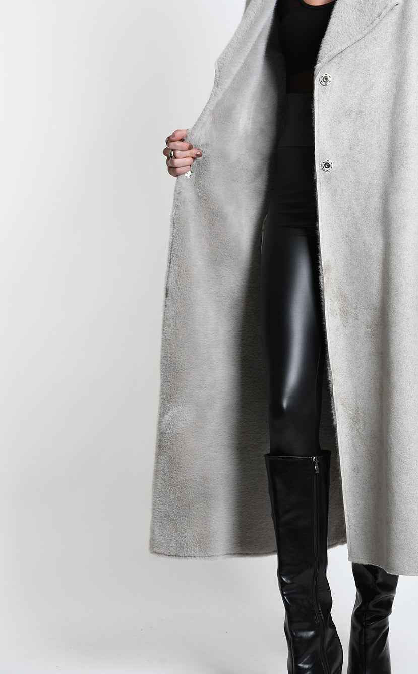4- W5398 COAT Regular Faux Shearling Dyed Cold Sand