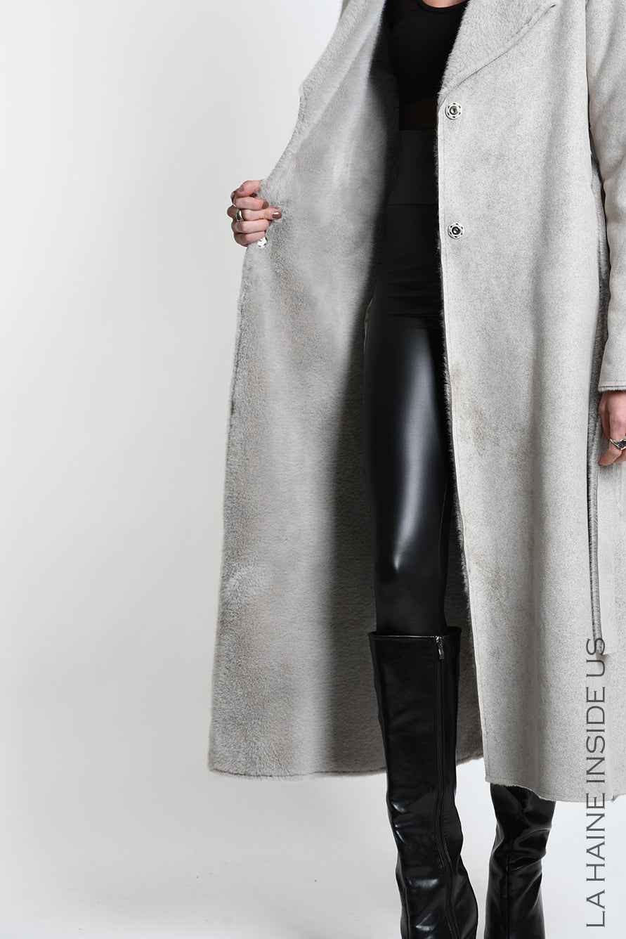 4- W5398 COAT Regular Faux Shearling Dyed Cold Sand