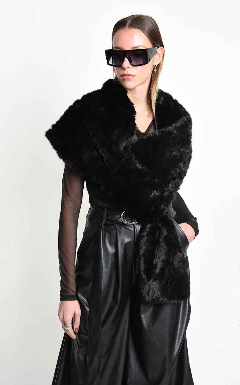 4- W5403 SCARF Multifunctional Llined Faux Fur Devore Black