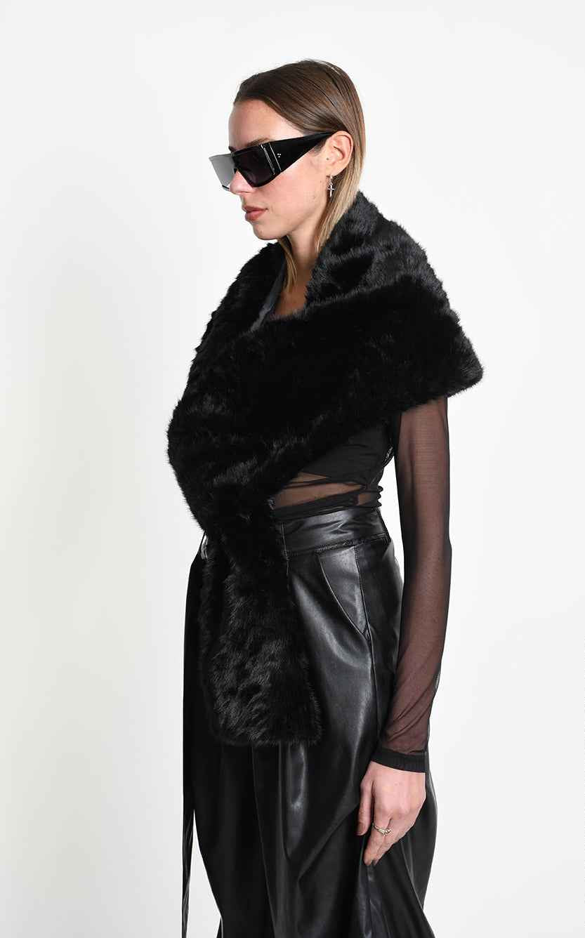 4- W5403 SCARF Multifunctional Llined Faux Fur Devore Black
