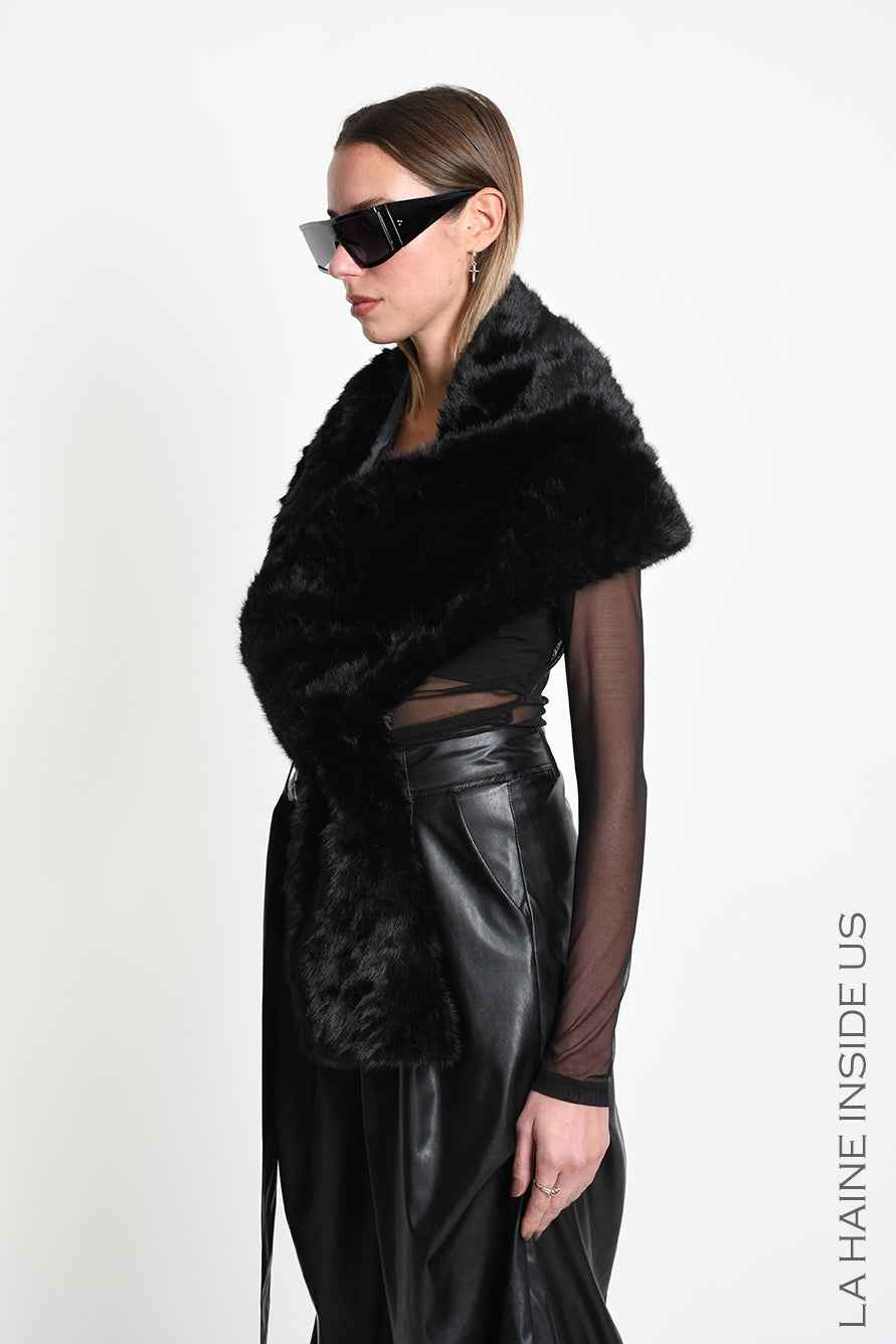 4- W5403 SCARF Multifunctional Llined Faux Fur Devore Black