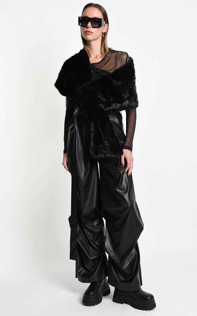 4- W5403 SCARF Multifunctional Llined Faux Fur Devore Black