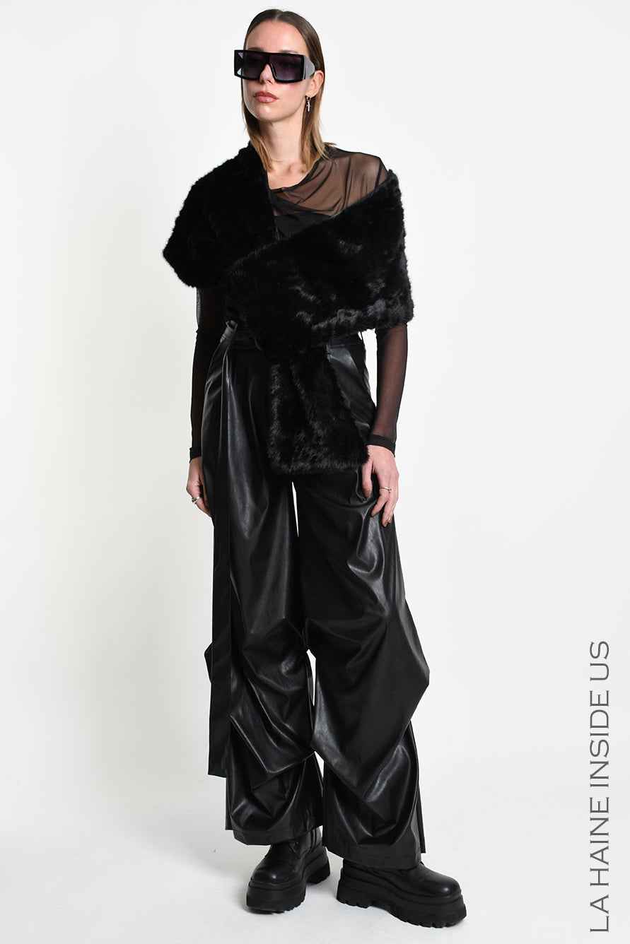 4- W5403 SCARF Multifunctional Llined Faux Fur Devore Black