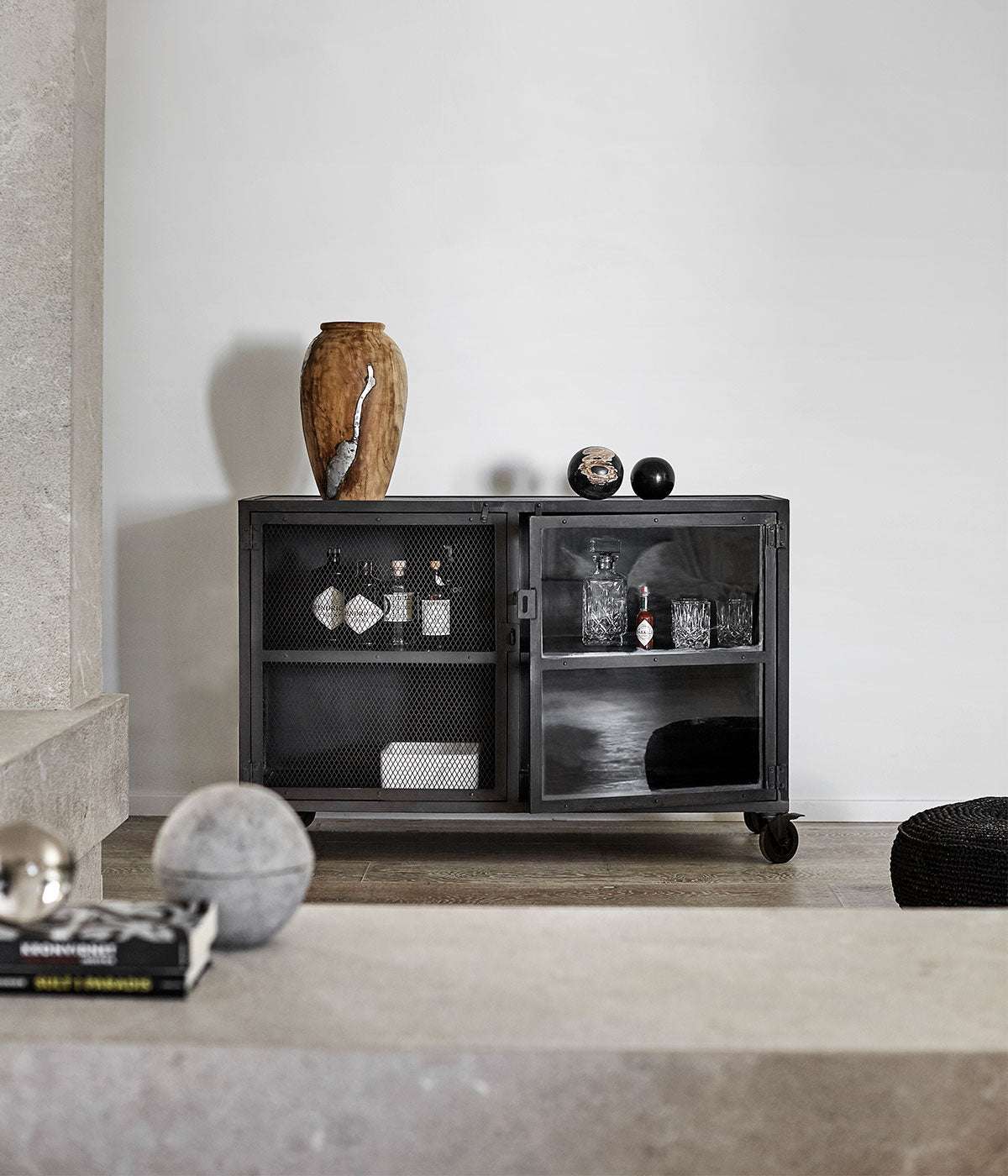 MUUBS Bar Cabinet Bronx - Black Iron - W120xD45xH80 cm
