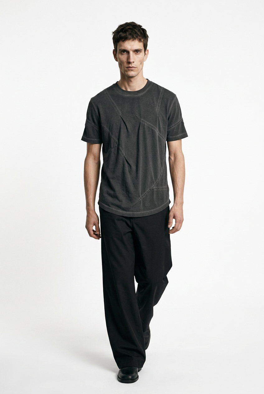 LA HAINE INSIDE US M1294 grey cold-dyed cotton T-shirt, front view in motion