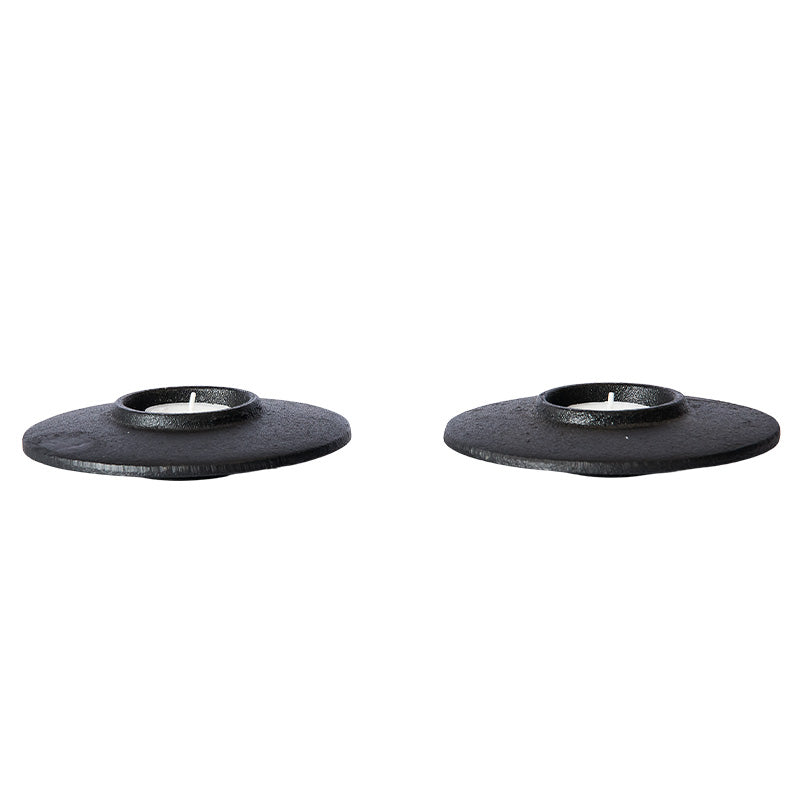 Tealight holder Aion - Black S/2 pcs. Casted Iron - Ø13xH3 cm MUUBS
