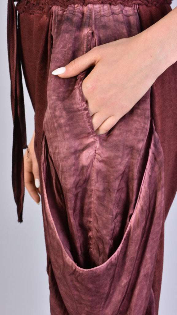 A39B SM21525 PANTS in Cold Dyed Fleece & Blood Satin