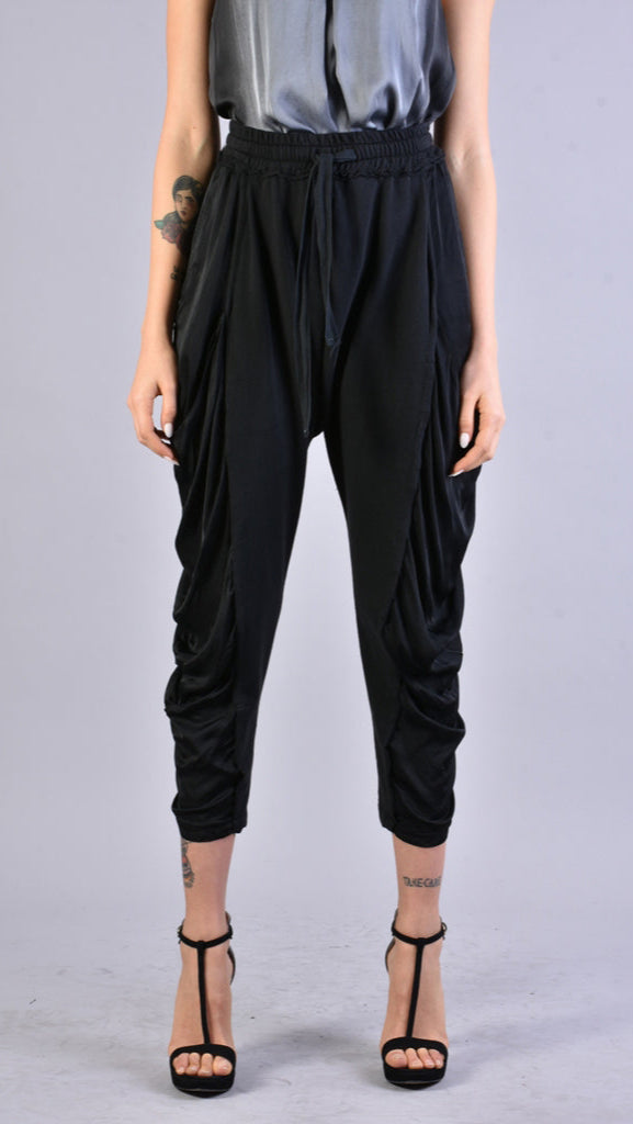 A39B SM21525 PANTS in Cold Dyed Fleece & Black Satin