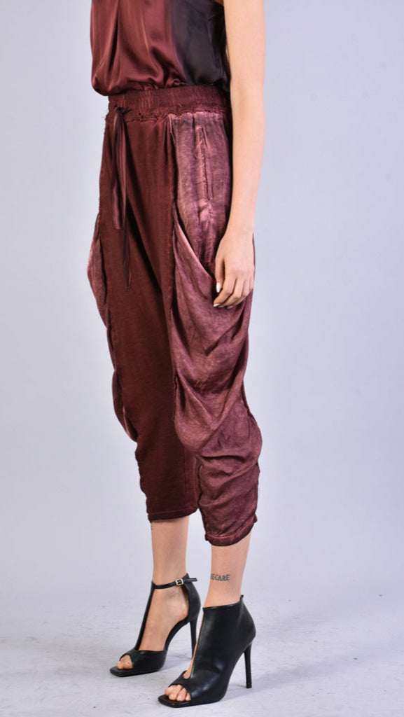 A39B SM21525 PANTS in Cold Dyed Fleece & Blood Satin