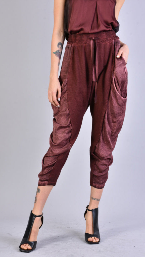 A39B SM21525 PANTS in Cold Dyed Fleece & Blood Satin