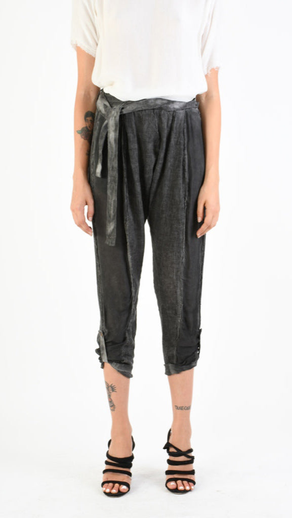 A39B SM27525 TROUSERS in Linen & Viscose Silk Cold Dyed Gray Storm