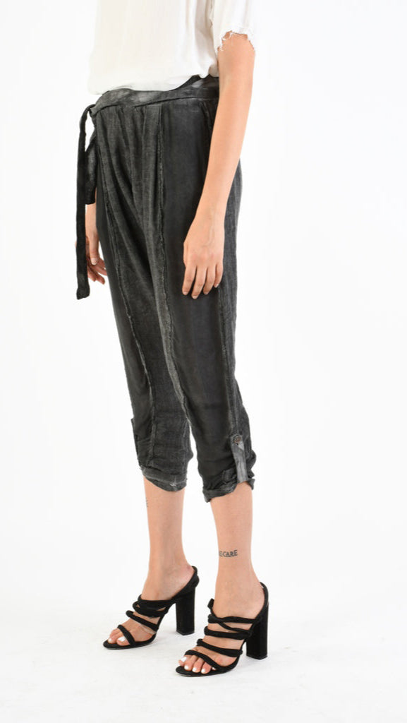 A39B SM27525 TROUSERS in Linen & Viscose Silk Cold Dyed Gray Storm