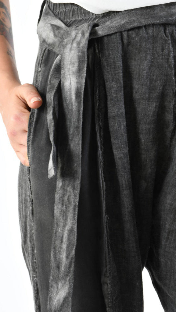 A39B SM27525 TROUSERS in Linen & Viscose Silk Cold Dyed Gray Storm