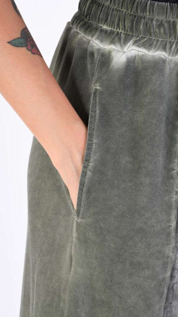 A39B SM27925 TROUSERS in Cotton & Viscose Silk Fleece Olive