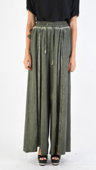 A39B SM27925 TROUSERS in Cotton & Viscose Silk Fleece Olive