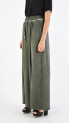 A39B SM27925 TROUSERS in Cotton & Viscose Silk Fleece Olive