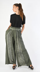 A39B SM27925 TROUSERS in Cotton & Viscose Silk Fleece Olive