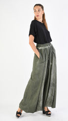 A39B SM27925 TROUSERS in Cotton & Viscose Silk Fleece Olive