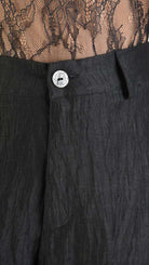A39B SM29025 Straight TROUSERS in Black Crush Linen