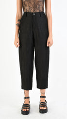 A39B SM29025 Straight TROUSERS in Black Crush Linen