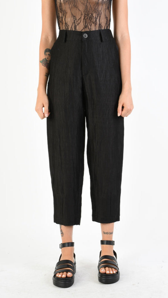 A39B SM29025 Straight TROUSERS in Black Crush Linen