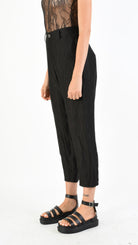 A39B SM29025 Straight TROUSERS in Black Crush Linen