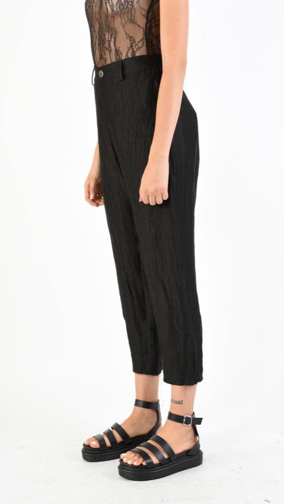 A39B SM29025 Straight TROUSERS in Black Crush Linen