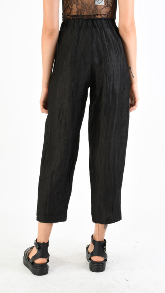 A39B SM29025 Straight TROUSERS in Black Crush Linen