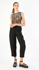 A39B SM29025 Straight TROUSERS in Black Crush Linen
