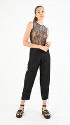 A39B SM29025 Straight TROUSERS in Black Crush Linen