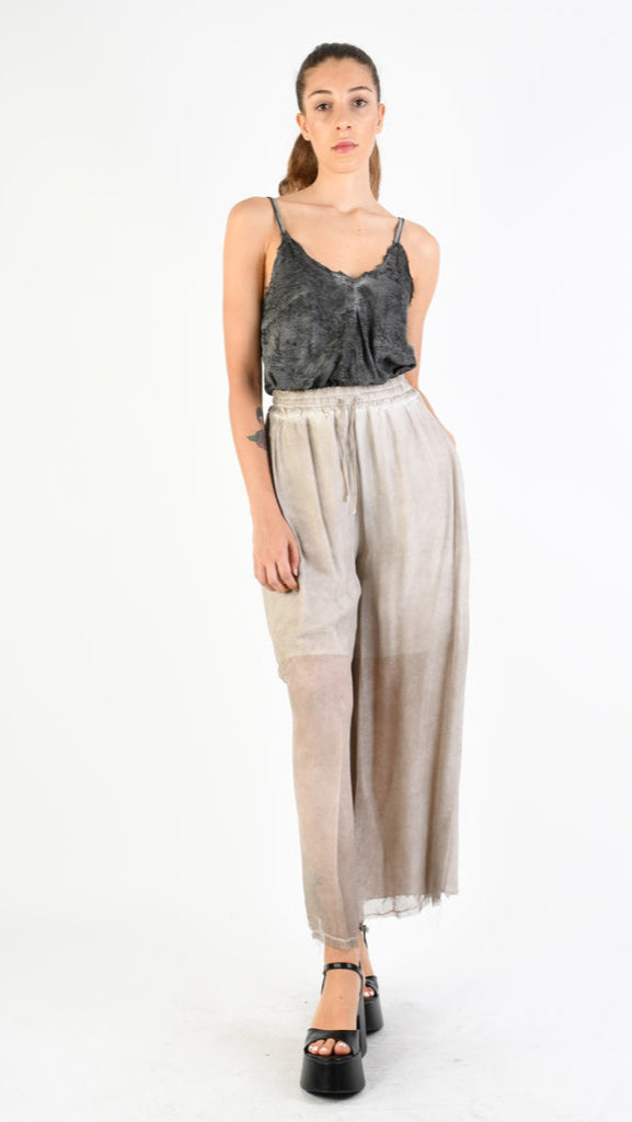 A39B SM31025 Palazzo PANTS in Cotton Gabardine & Desert Silk Viscose