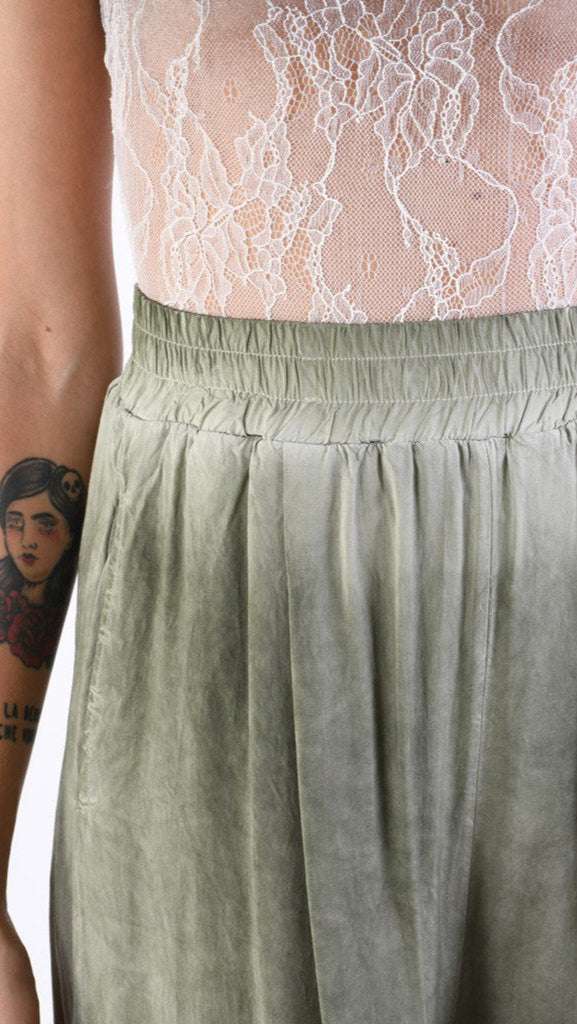 A39B SM33925 Palazzo PANTS in OLIVE Marbled Dyed Viscose Tencel