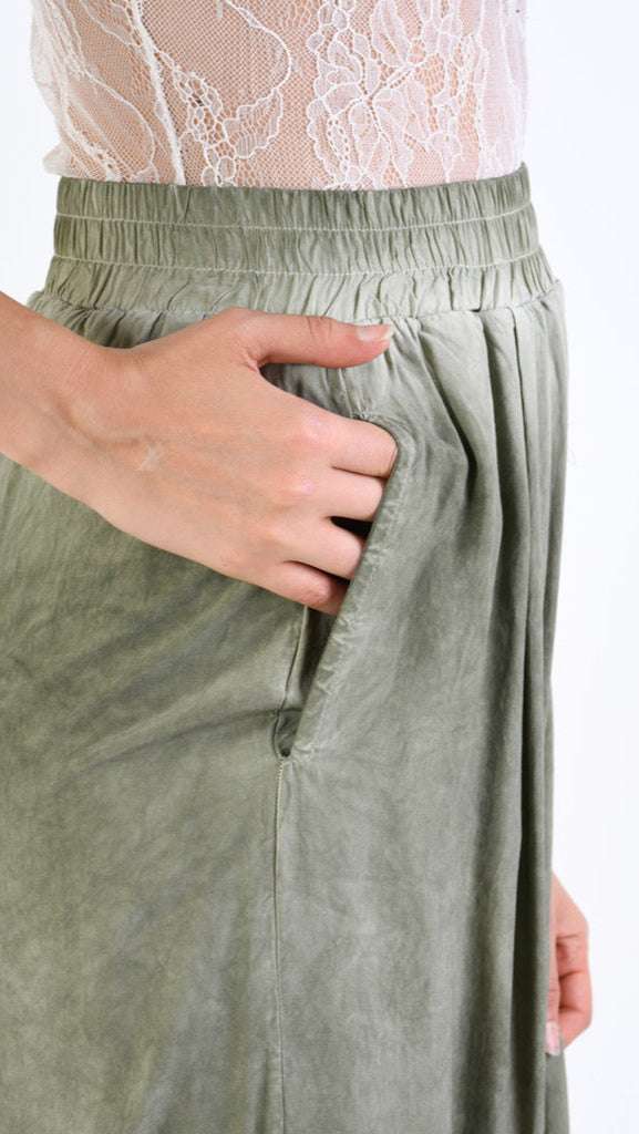 A39B SM33925 Palazzo PANTS in OLIVE Marbled Dyed Viscose Tencel