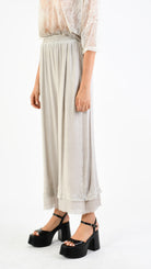 A39B SM33925 Palazzo PANTS in IVORY Marbled Dyed Viscose Tencel