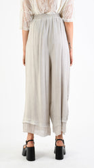 A39B SM33925 Palazzo PANTS in IVORY Marbled Dyed Viscose Tencel