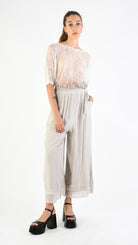 A39B SM33925 Palazzo PANTS in IVORY Marbled Dyed Viscose Tencel