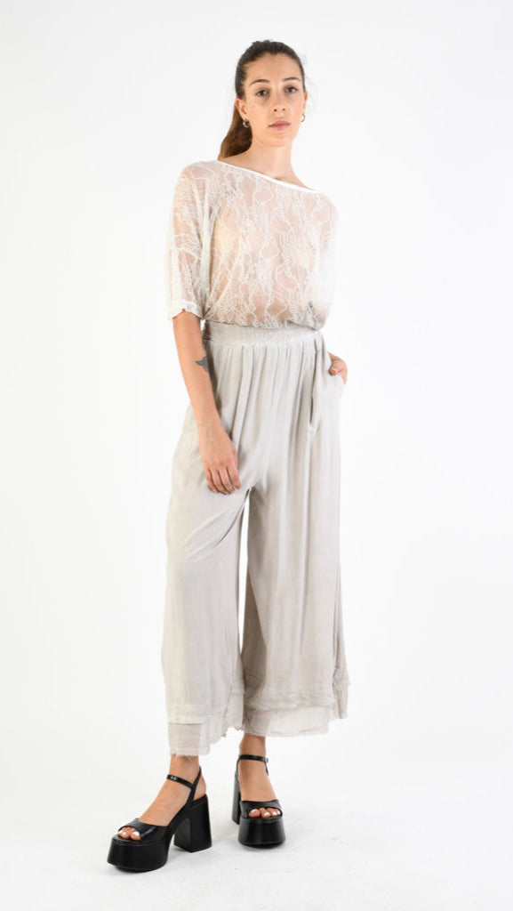 A39B SM33925 Palazzo PANTS in IVORY Marbled Dyed Viscose Tencel