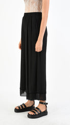 A39B SM33925 Palazzo PANTS in Black Marbled Dyed Viscose Tencel