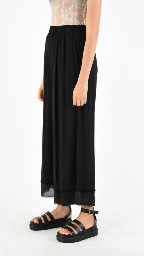 A39B SM33925 Palazzo PANTS in Black Marbled Dyed Viscose Tencel