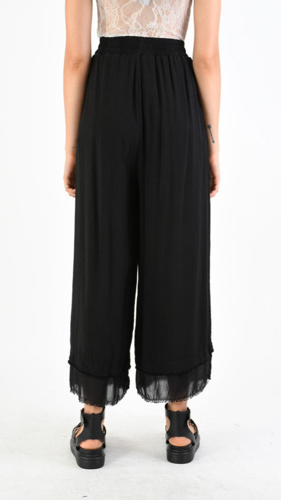 A39B SM33925 Palazzo PANTS in Black Marbled Dyed Viscose Tencel