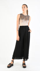 A39B SM33925 Palazzo PANTS in Black Marbled Dyed Viscose Tencel