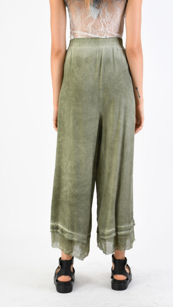 A39B SM33925 Palazzo PANTS in OLIVE Marbled Dyed Viscose Tencel