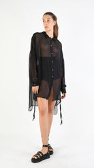 A39B SM34625 Over SHIRT in Black Marbled Cold Dyed Silk Viscose