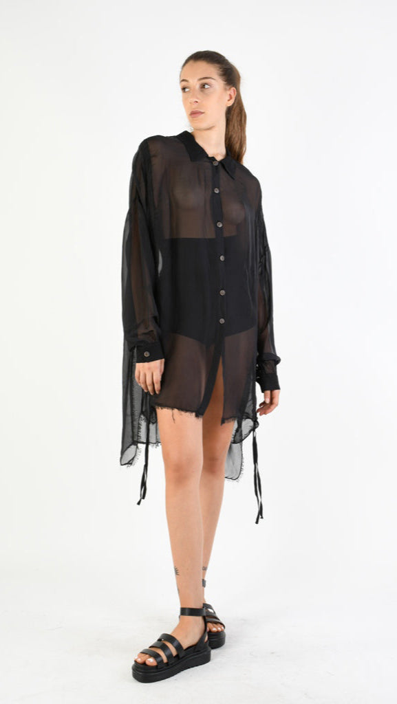 A39B SM34625 Over SHIRT in Black Marbled Cold Dyed Silk Viscose