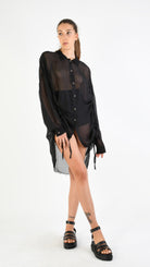 A39B SM34625 Over SHIRT in Black Marbled Cold Dyed Silk Viscose