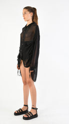 A39B SM34625 Over SHIRT in Black Marbled Cold Dyed Silk Viscose