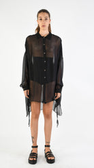 A39B SM34625 Over SHIRT in Black Marbled Cold Dyed Silk Viscose