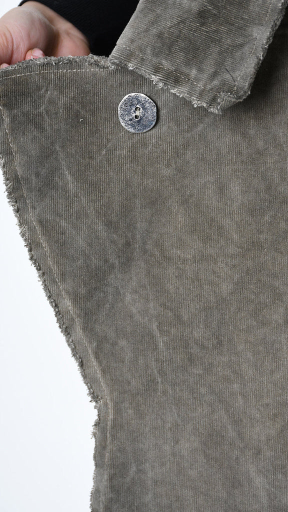 A39B SM41925 GILET in black and grey olive velvet with viscose inserts, asymmetric design.