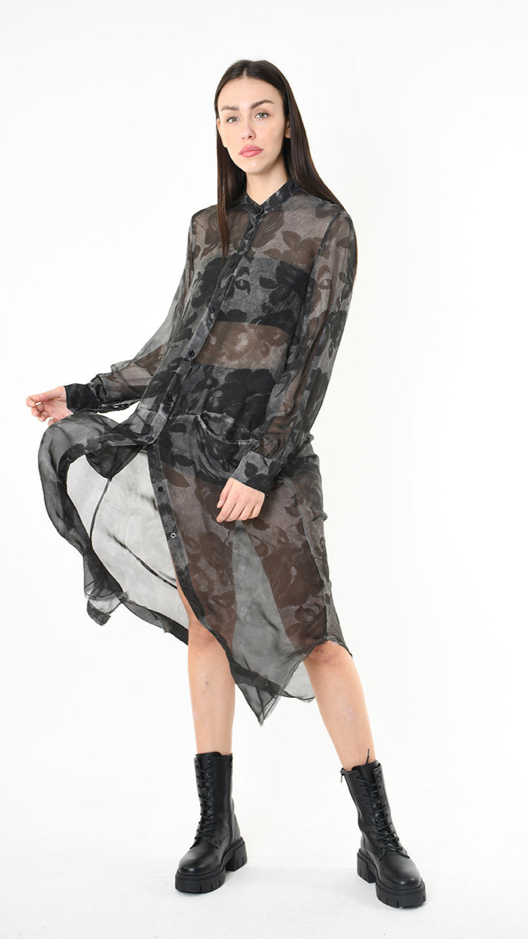 A39B SM43125 CHEMISIER Viscose Silk Dyed Cold Green Tuscany - Grey